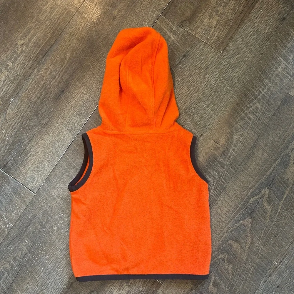 Carhartt Baby 9M Blaze Orange Hooded Fleece Vest Full Zip Brown Trim Kids Jacket